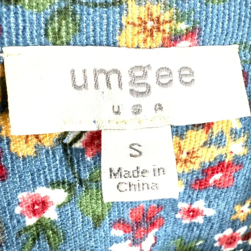 UMGEE Sz Small Floral Corduroy Dress Long Sleeve Fall Winter Autumn Artsy Blue - Picture 2 of 9